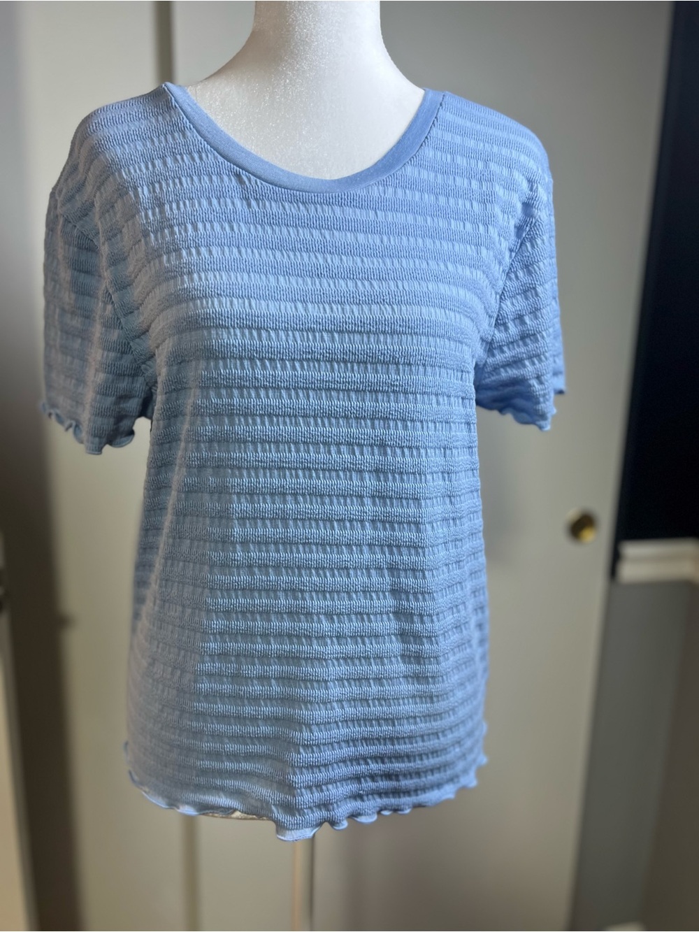 Derek Heart Light Blue Short Sleeve Textured Knit Top
